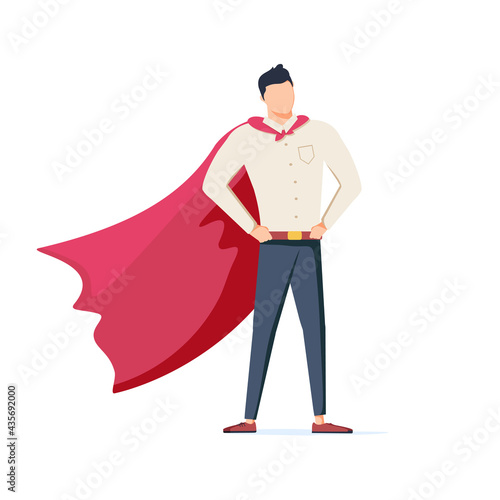 Young super business man, executive worker in superhero cloak on top of office building. Motivation and ambition, ceo.