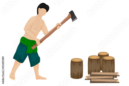 isolated agriculturist cut firewood vector design