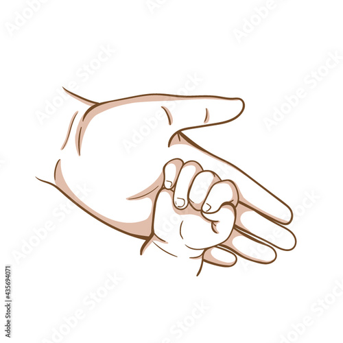 Line art sketch of baby feet in mother hands; Happy family maternity concept; Hand drawn vector illustration. 