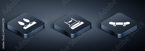Set Isometric Forest, Skateboard trick and Bungee icon. Vector