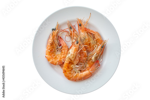 Obraz na płótnie Barbecued shrimp on white background w salonie