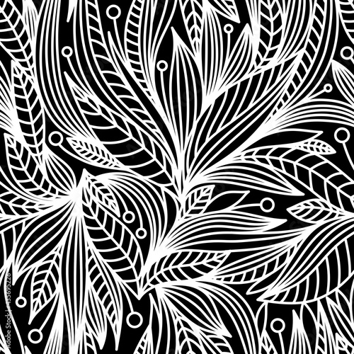 BLACK AND WHITE SEAMLESS PLANT PATTERN IN VECTOR