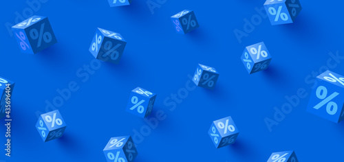 Sale or financial seamless pattern design on bright blue background. Composition with 3d boxes.