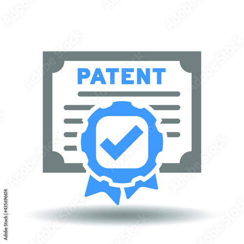 Patent document with stamp and check mark vector illustration. Patented document certificate icon.
