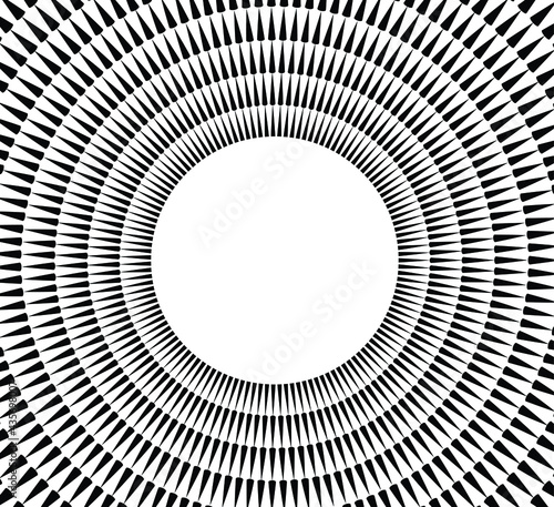  Abstract rotated white lines in circle form on black background. Geometric art. Design element. Digital image with a psychedelic stripes. Vector illustration