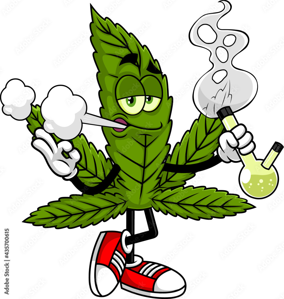Funny Marijuana Leaf Cartoon Character Smoking A Bong. Vector Hand Drawn  Illustration Isolated On Transparent Background Stock Vector | Adobe Stock
