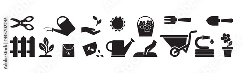 Fotografia Garden vector icon set, black silhouettes isolated on white background