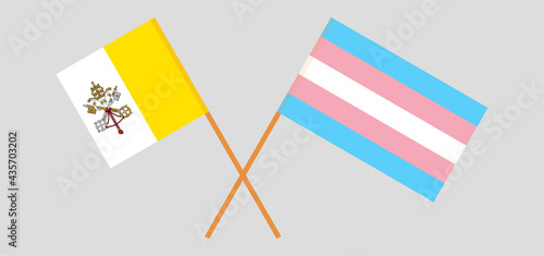 Crossed flags of Vatican and Transgender Pride. Official colors. Correct proportion