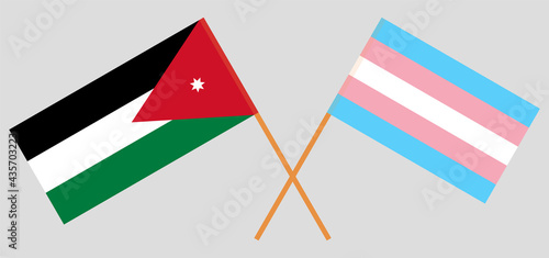 Crossed flags of Jordan and Transgender Pride. Official colors. Correct proportion