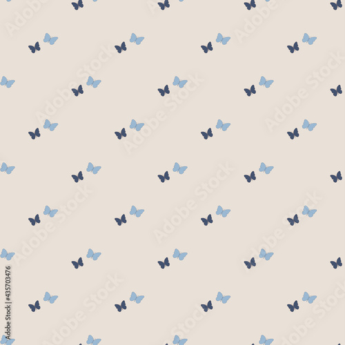 vector seamless pattern with the image of butterflies in blue and beige