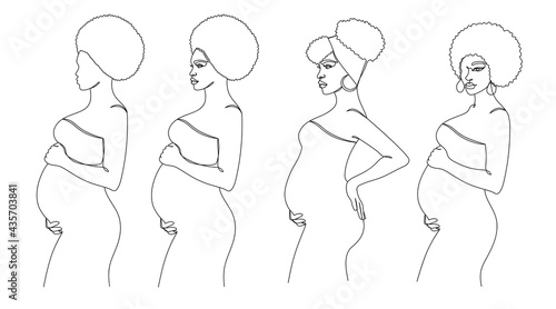 Pregnant woman in a hand drawn line art style.