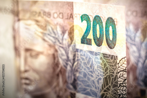The detail of the two hundred reais bill. The real is the currency of Brazil.  photo