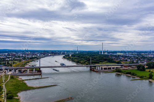 Panoramic view of the A1 motorway bridge on the Rhine near Leverkusen. Drone photography. © Bernhard