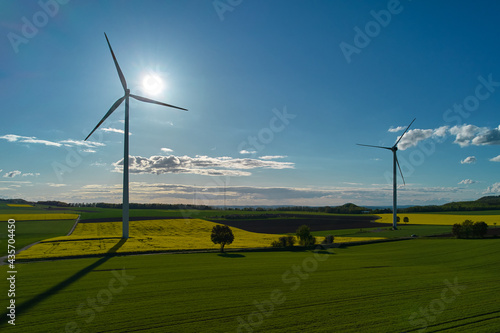 Cuadro en lienzo 2 wind turbines on agricultural fields
