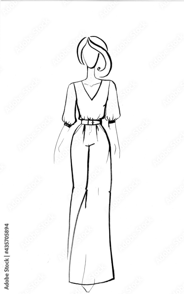 girl in pants and blouse black and white graphics 