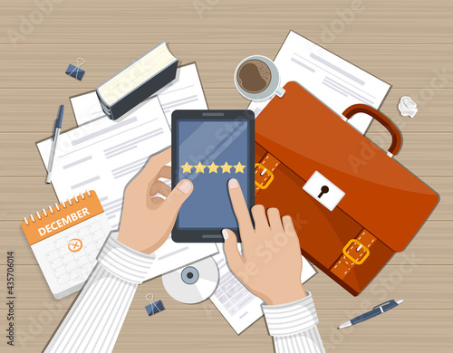 Customer relationship. Customer satisfaction. Feedback. Rating on customer service illustration. Website rating feedback and review concept. Flat vector illustration