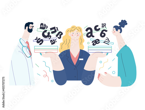 Medical translations - medical insurance illustration. Modern flat vector