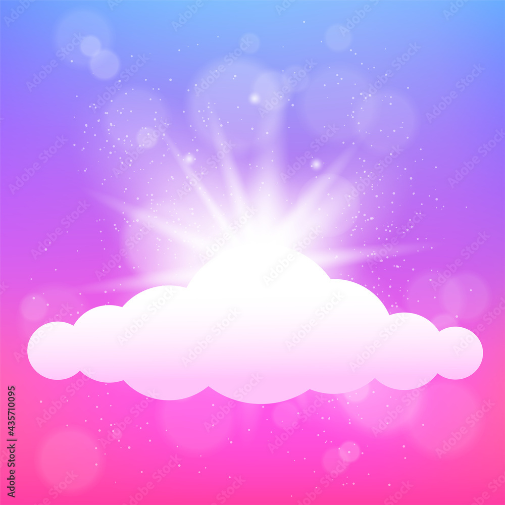 cloud and sun rays on pink summer background