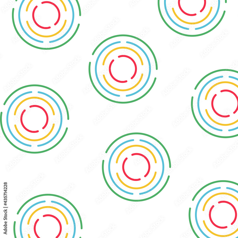 Abstract vector seamless pattern with rainbow circles on white background. Flat illustration of targets. Color image with geometric figures. Hipster filing. Cute and beautiful print. Abstract vector seamless pattern with rainbow circles on white background. Flat illustration of targets. Color image with geometric figures. Hipster filing. Cute and beautiful print.