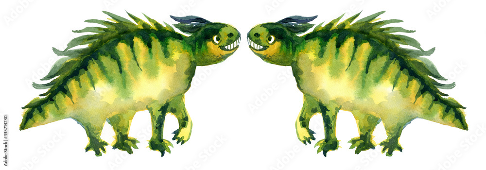 Obraz premium The two dragons look at each other. Twin dragons. Mirror reflection.