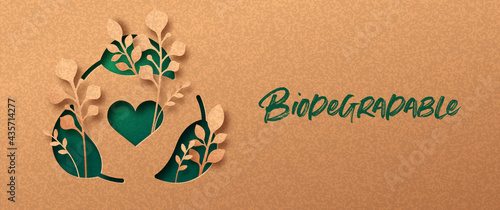 Biodegradable green paper cut leaf symbol banner