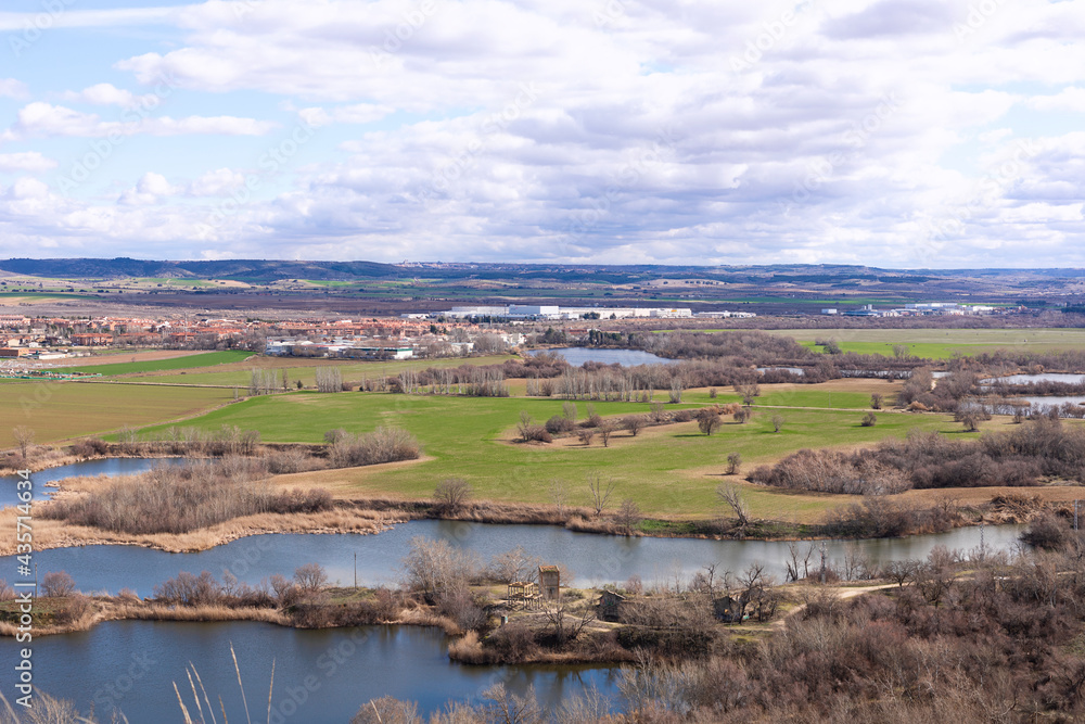 Obraz premium Set of lagoons seen from above, in a Spanish countryside landscape