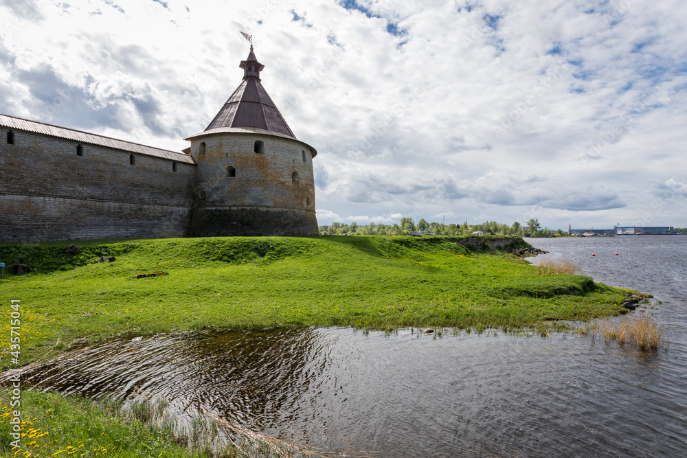 Oreshek fortress at the source of the Neva River on Lake Ladoga