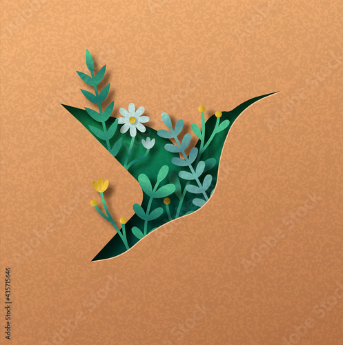 Wild bird animal green paper cut nature concept