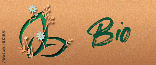 Green bio leaf paper cut nature symbol banner