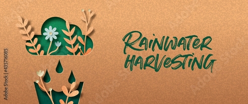 Rainwater harvesting green papercut nature banner