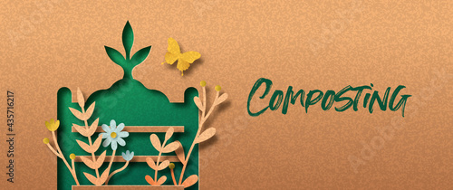 Composting green papercut nature concept banner