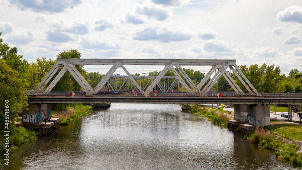 Steel railway viaduct over the water. Steel railway viaduct over the water.