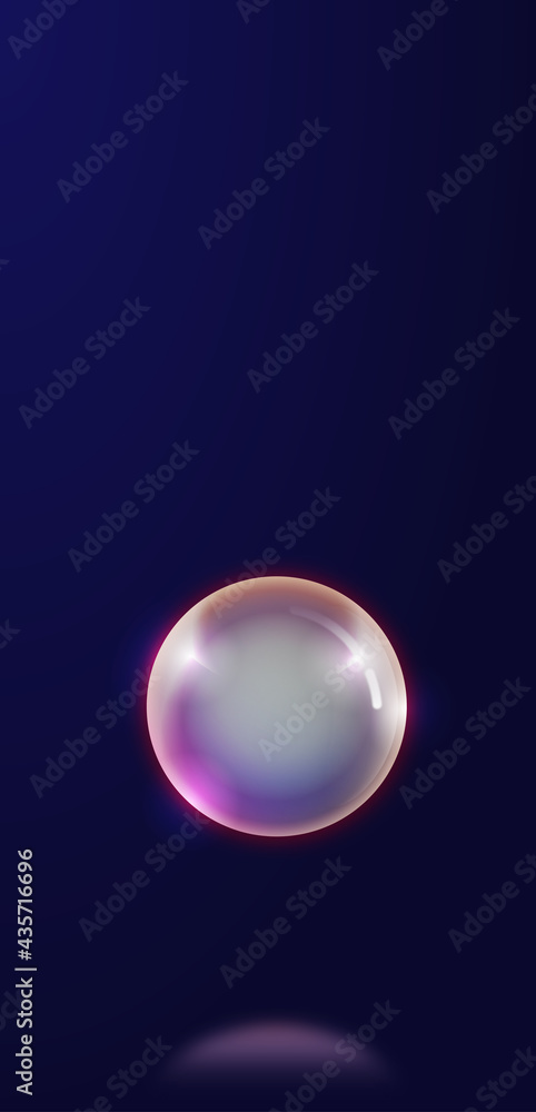 illustration of ball, sphere, pearl. Radiance and light emanate from the sphere. The background is blue. Below is a reflection from the sphere. The main colors are blue and pearlescent illustration of ball, sphere, pearl. Radiance and light emanate from the sphere. The background is blue. Below is a reflection from the sphere. The main colors are blue and pearlescent