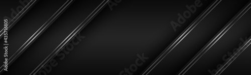 Black modern material header with diagonal silver lines. Banner for your business. Vector abstract widescreen background