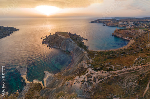 Panoramic view of Ghajn Tuffieha during sunset