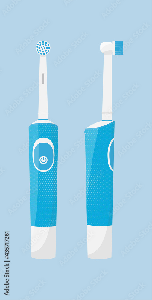 Oral and teeth care. Electric toothbrush isolated on blue background. Dental hygiene. Flat style vector illustration. Oral and teeth care. Electric toothbrush isolated on blue background. Dental hygiene. Flat style vector illustration.