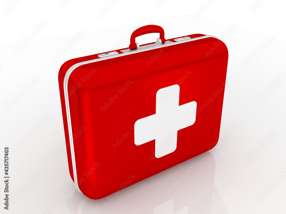 3D First aid kit isolated on white background