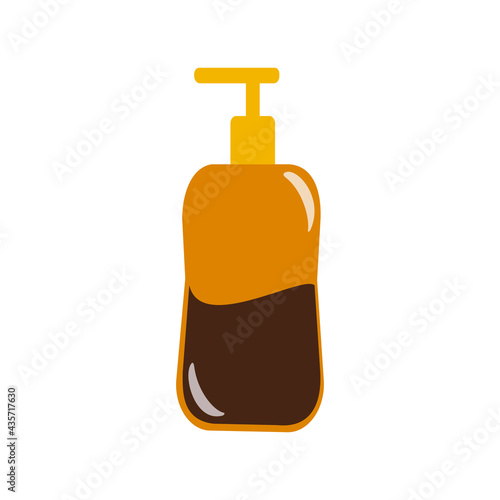 A bottle of sunscreen to protect skin from scalding or self-tanner for a bronzed body on the beach. Illustration element of printing on decorative pillows in beauty salons, cosmetic websites. Vector.
