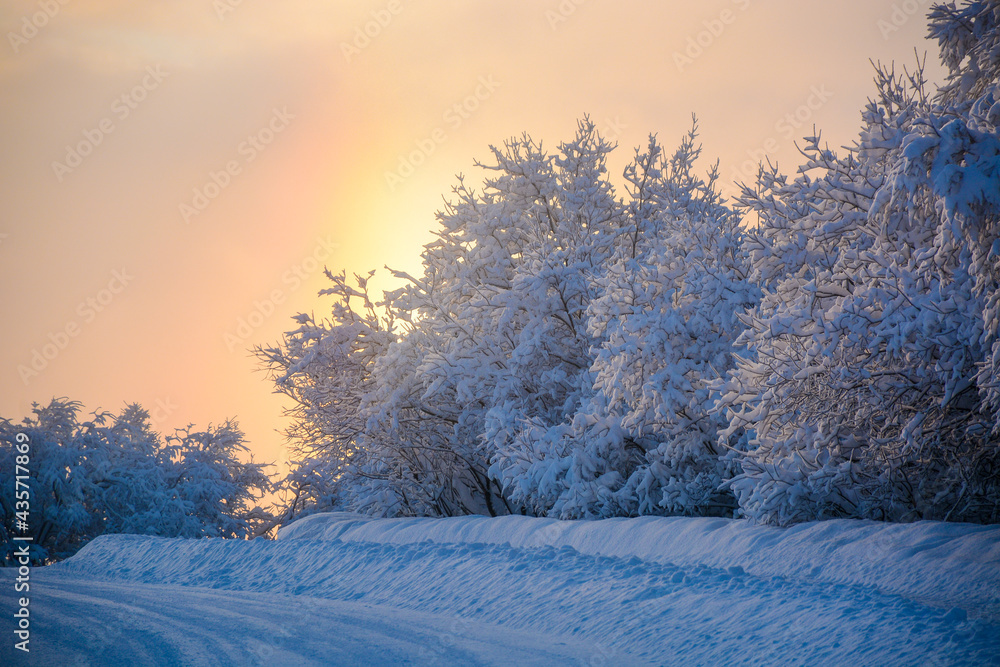 Fototapeta premium MURMANSK, RUSSIA - FEBRUARY 10, 2021: Snowy road near Defenders of the Soviet Arctic during the Great Patriotic War monument (also known as Alyosha)