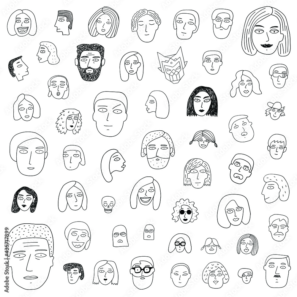 
faces of people doodle set