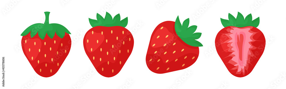 Strawberry vector icon with leaves isolated on white background. Fruits illustration Strawberry vector icon with leaves isolated on white background. Fruits illustration