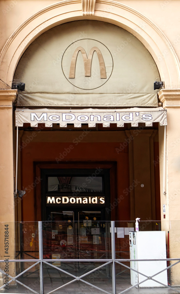 Bologna Italy January 4, 2021 McDonald's restaurant in the city