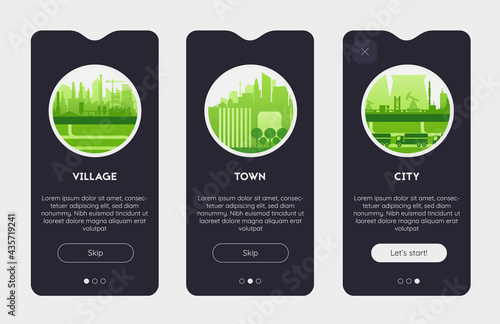 App Splash Screens With City, Town and Village Illustrations