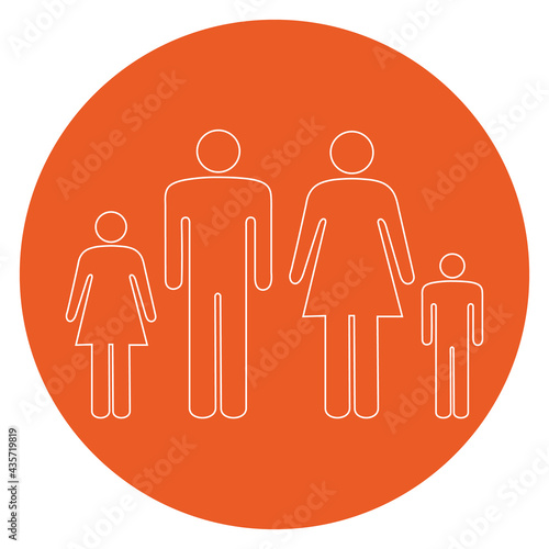 Family outline vector illustration icon on an orange circular background.Flat icon for apps and website.