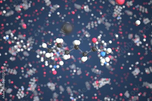 Polyamide 6 molecule, scientific molecular model, 3d rendering