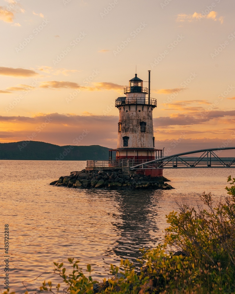 Sleepy Hollow Lighthouse at sunset, on the Hudson River in Tarrytown, the Hudson Valley, New York