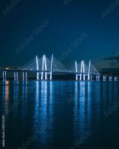 The Tappan Zee Bridge over the Hudson River at night, in Tarrytown, New York