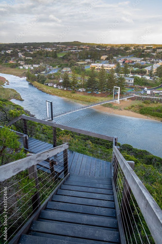 Port Campbell Creek Pedestrian Bridge and wooden stairs in Victoria, Australia Port Campbell Creek Pedestrian Bridge and wooden stairs in Victoria, Australia