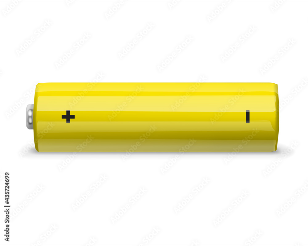Realistic 3d yellow battery, environmental alternative energy. Battery type AA Realistic 3d yellow battery, environmental alternative energy. Battery type AA