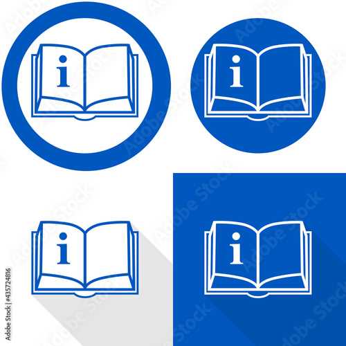 Manual book symbol and information sign. Read before use. Refer to instruction manual booklet mandatory sign